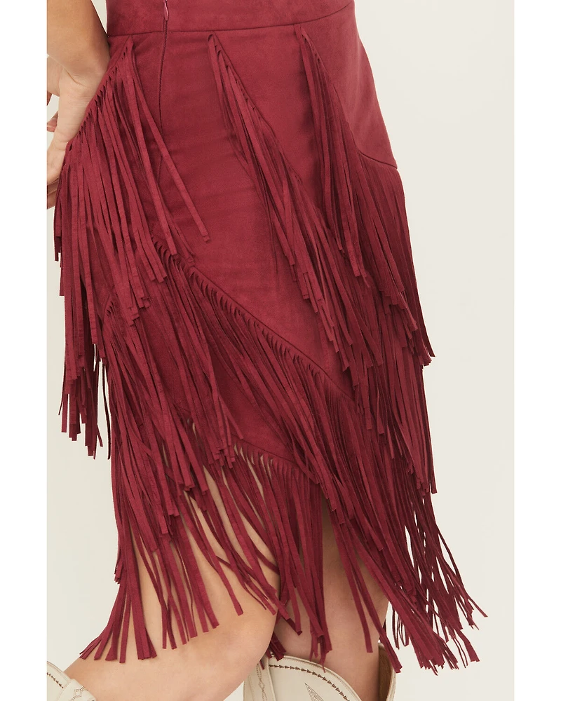 Idyllwind Women's Tina Faux Suede Fringe Midi Skirt