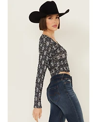 Beyond The Radar Women's Floral Mesh Long Sleeve Top