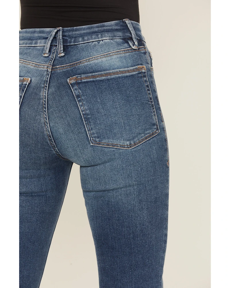 Good American Women's Legs Medium Wash High Rise Pull-On Flare Jeans