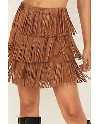 Fornia Women's Rhinestone Fringe Faux Suede Mini Skirt
