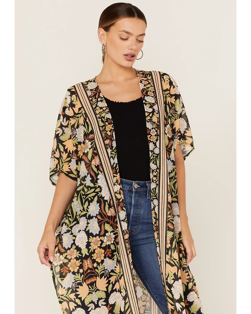 Flying Tomato Women's Floral Print Duster Kimono