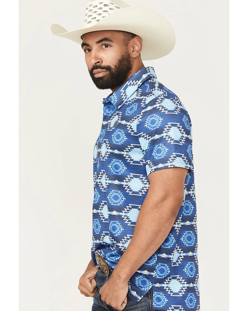 Rock & Roll Denim Men's Southwestern Print Short Sleeve Button-Down Stretch Polo