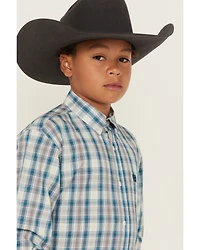 Cinch Boys' Plaid Print Long Sleeve Button-Down Western Shirt