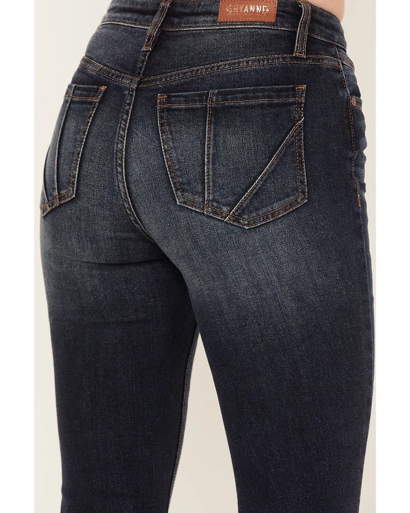 Shyanne Women's Dark Wash Mid Rise Slit Boot Cut Jeans