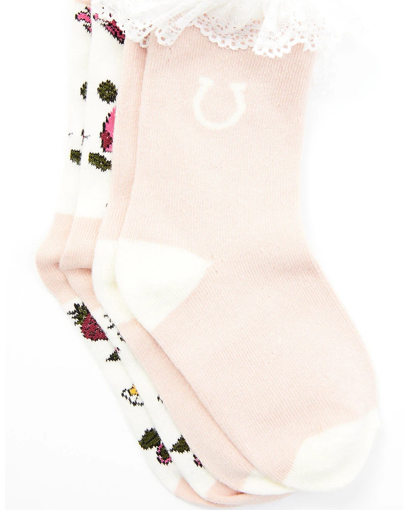 Shyanne Girls' Pointelle Floral Crew Socks - 2 Pack