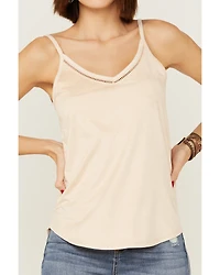 Shyanne Women's Faux Suede Lace Trim Taupe Cami