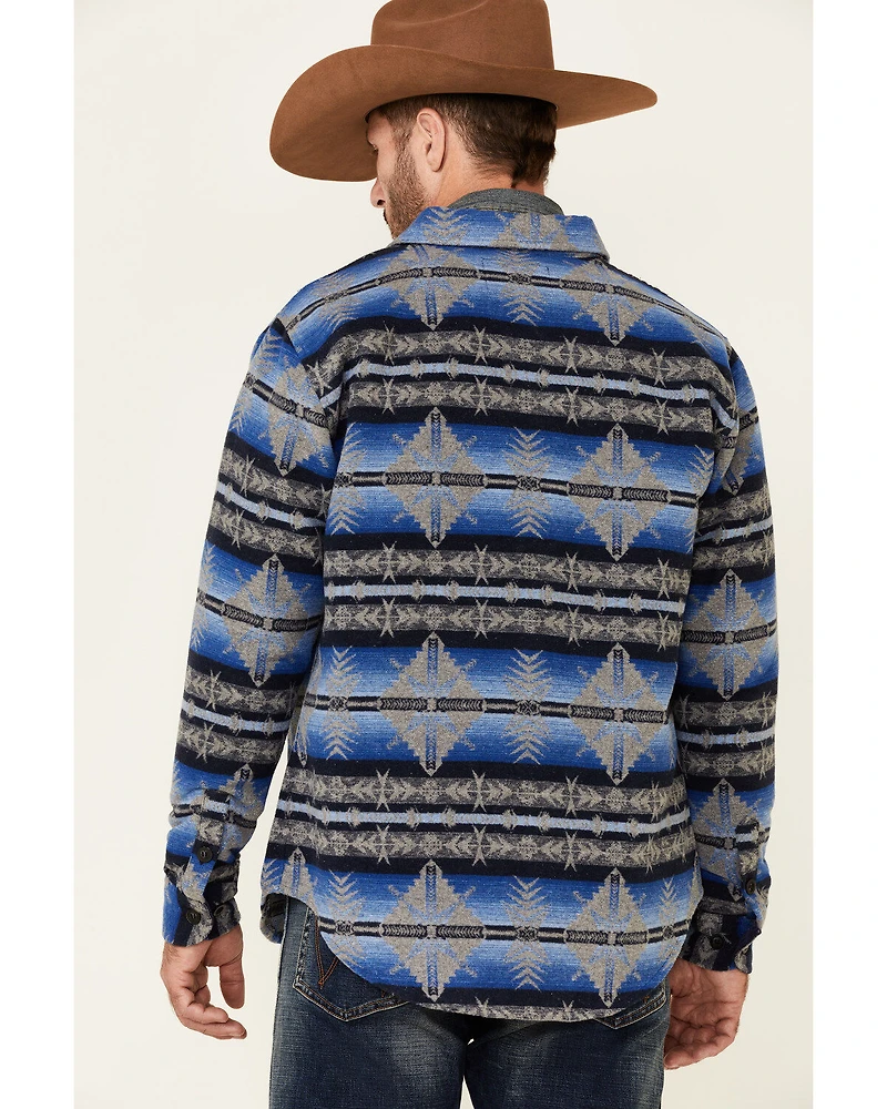 Powder River Outfitters Men's Blue Southwestern Print Button-Front Wool Shirt Jacket