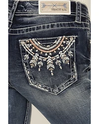 Grace LA Women's Medium Wash Mid Rise Dreamcatcher Pocket Bootcut Stretch Denim Jeans