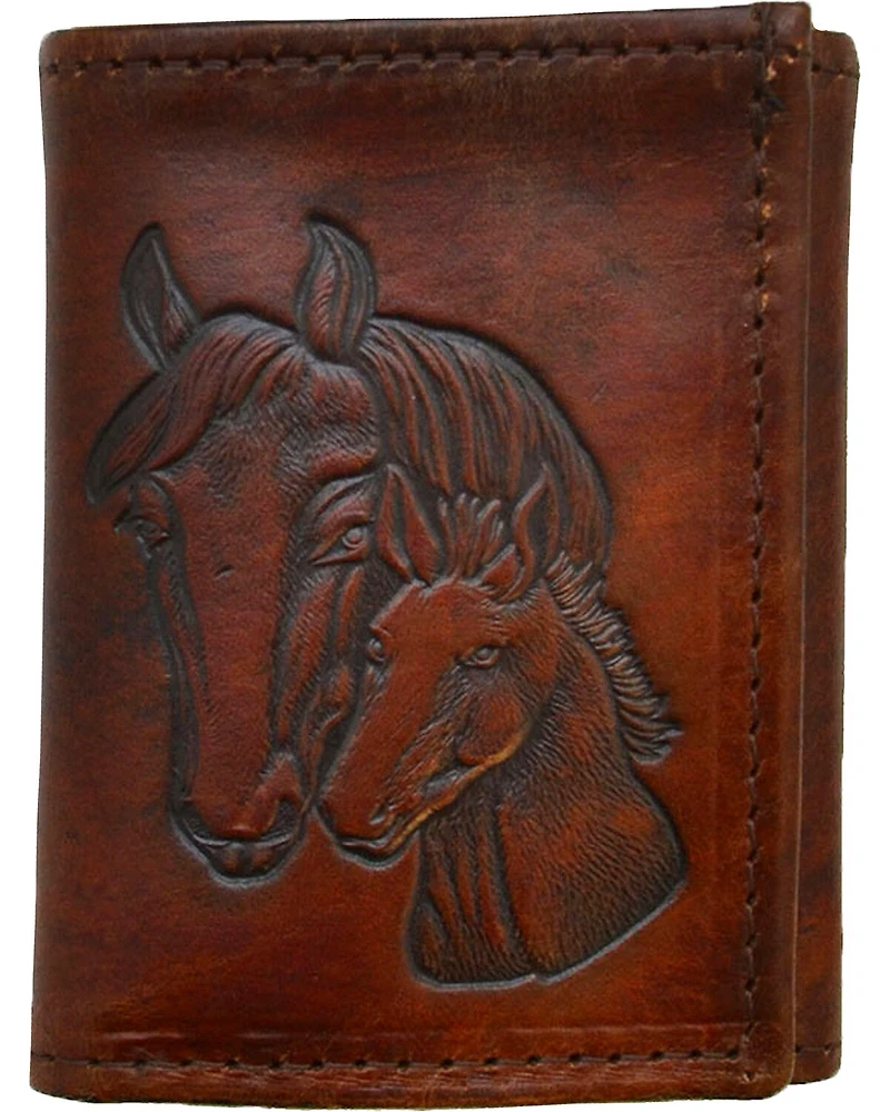 Western Express Men's Brown Horse Tooled Tri-Fold Wallet