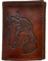Western Express Men's Brown Horse Tooled Tri-Fold Wallet