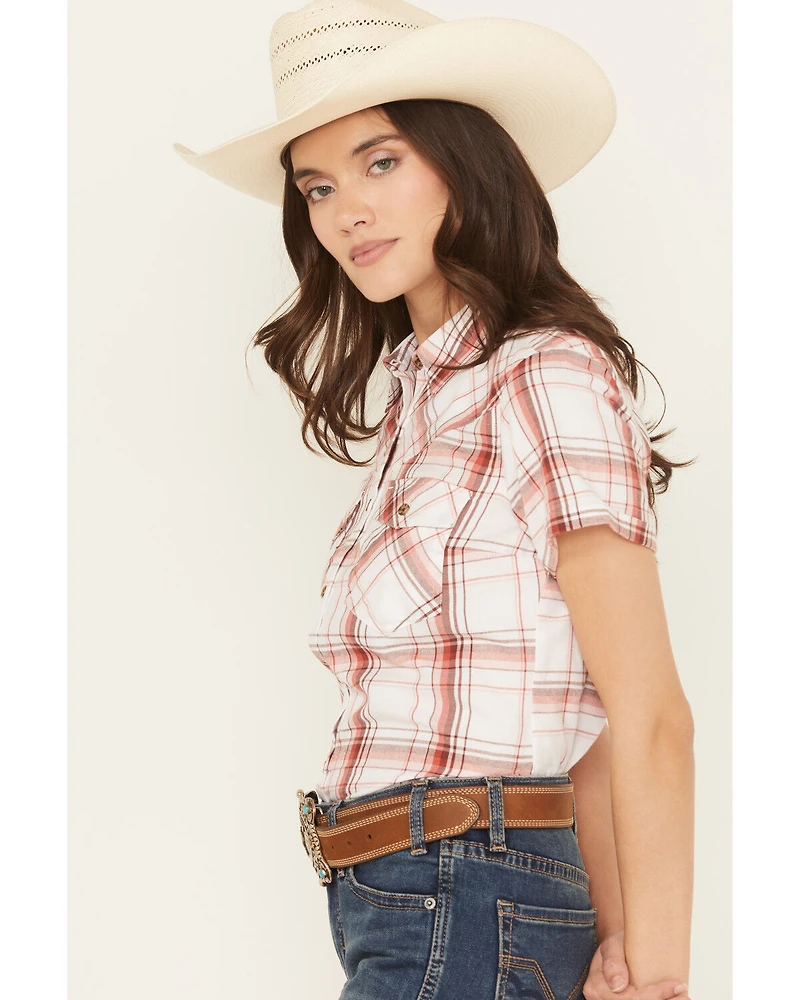 Shyanne Women's Plaid Print Short Sleeve Button-Down Western Shirt