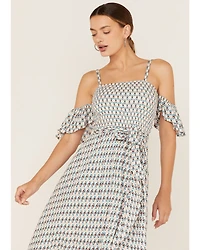 Band of the Free Women's Prism Geo Print Off Shoulder Smocked Wrap Midi Dress