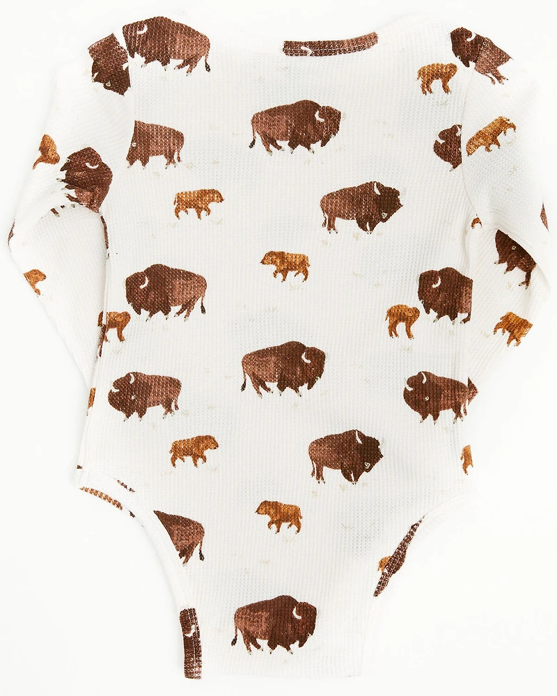 Angel Dear Infant Boys' Bison Print Long Sleeve Snap Onesie