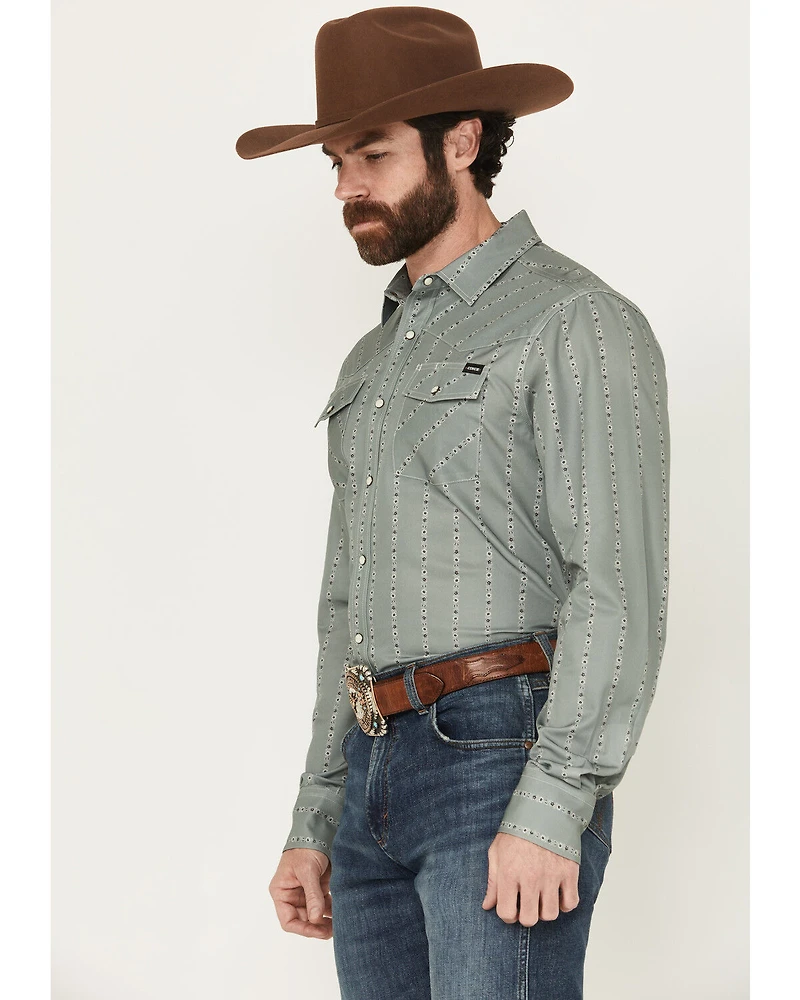 Cinch Men's Floral Striped Long Sleeve Snap Performance Western Shirt