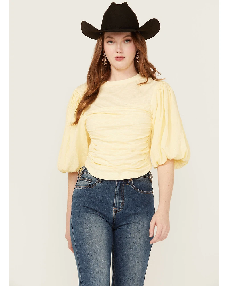 Beyond The Radar Women's Puff Sleeve Ruched Shirt