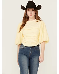 Beyond The Radar Women's Puff Sleeve Ruched Shirt