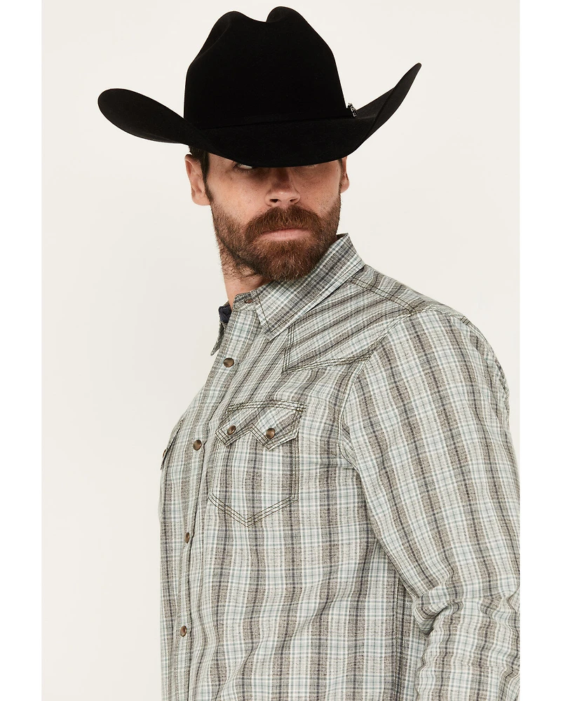 Moonshine Spirit Men's Bourbon Street Plaid Print Long Sleeve Snap Western Shirt
