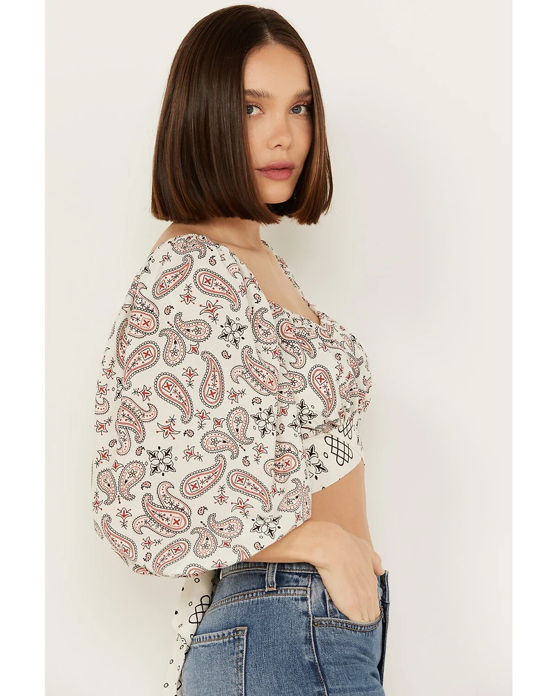 Beyond The Radar Women's Bandana Print Tie Back Top