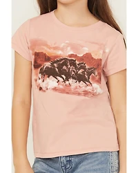 Shyanne Girls' Running Horses Short Sleeve Graphic Tee