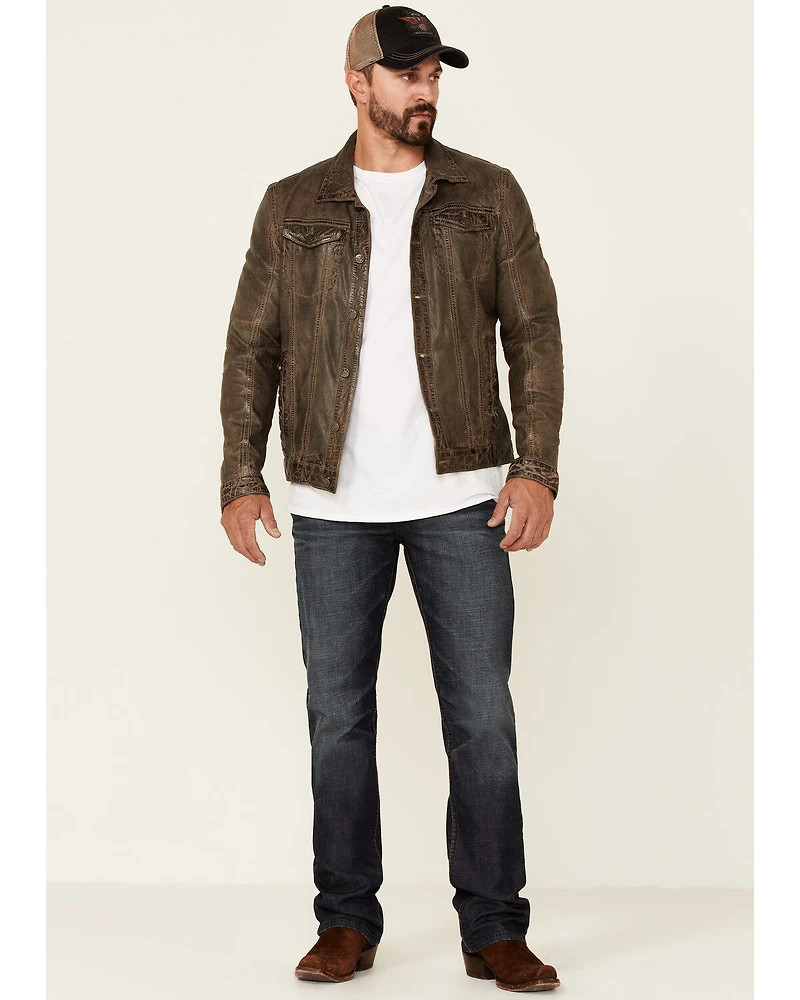 Mauritius Leather Men's Geoff Zip-Front Distressed Trucker Jacket