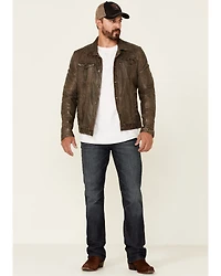 Mauritius Leather Men's Geoff Zip-Front Distressed Trucker Jacket