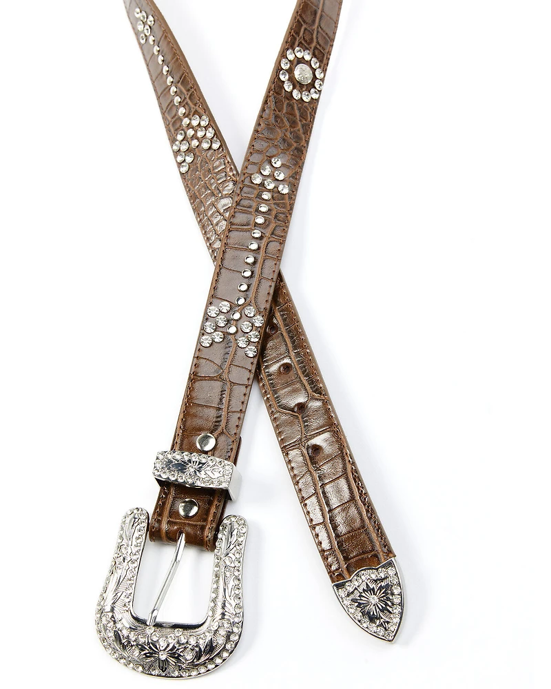Shyanne Women's Croc Print Bling Arrow Belt