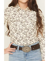 Ariat Girls' Horse Print Long Sleeve Snap Western Shirt