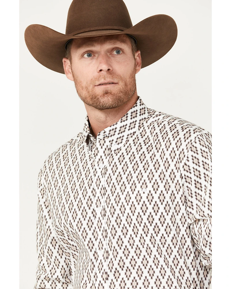 RANK 45® Men's Catfish Southwestern Geo Print Long Sleeve Button-Down Stretch Western Shirt