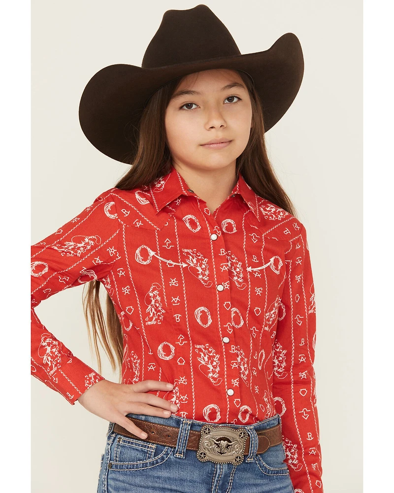 Cruel Girl Girls' Printed Long Sleeve Pearl Snap Western Shirt