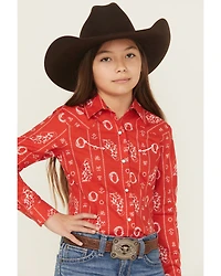 Cruel Girl Girls' Printed Long Sleeve Pearl Snap Western Shirt