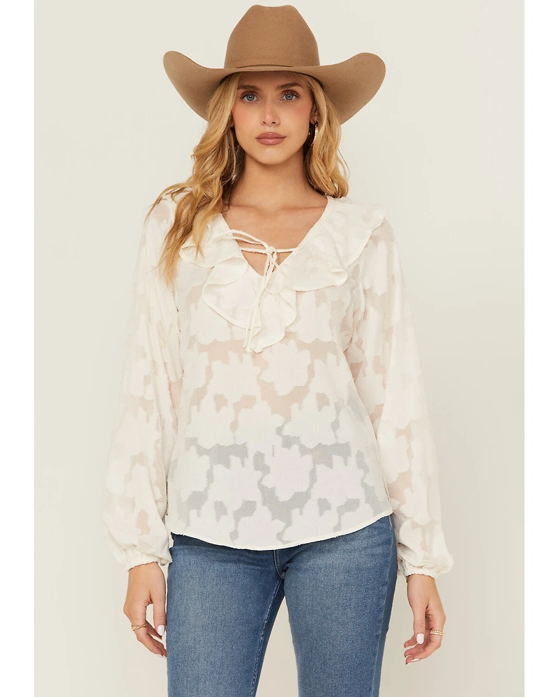 Shyanne Women's Floral Long Sleeve Ruffle Peasant Top