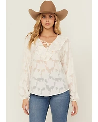 Shyanne Women's Floral Long Sleeve Ruffle Peasant Top