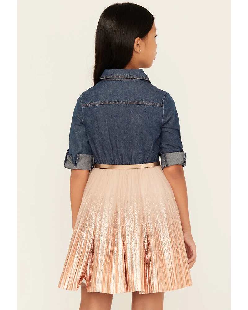 Sugar California Girls' Metallic Denim Quarter Sleeve Dress