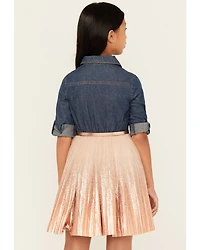 Sugar California Girls' Metallic Denim Quarter Sleeve Dress
