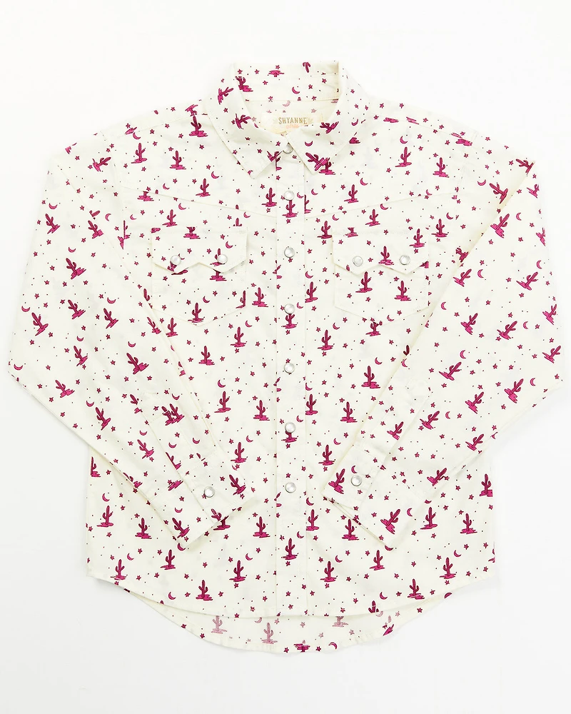 Shyanne Toddler Girls' Cactus Print Long Sleeve Pearl Snap Shirt