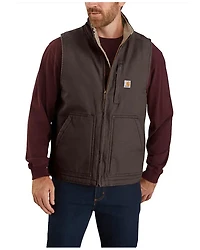Carhartt Men's Dark Brown Washed Duck Sherpa Lined Mock Neck Work Vest - Big
