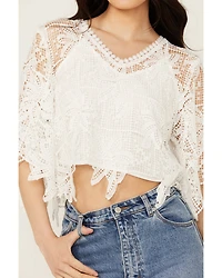 Miss Me Women's Cropped Crochet Flowy Top