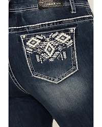 Grace LA Women's Medium Wash Mid Rise Geo Pocket Stretch Bootcut Jeans - Plus