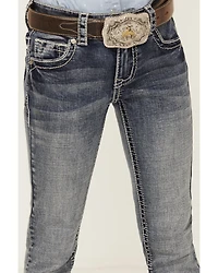 Shyanne Little Girls' Medium Wash Faded Paisley Pocket Stretch Bootcut Jeans