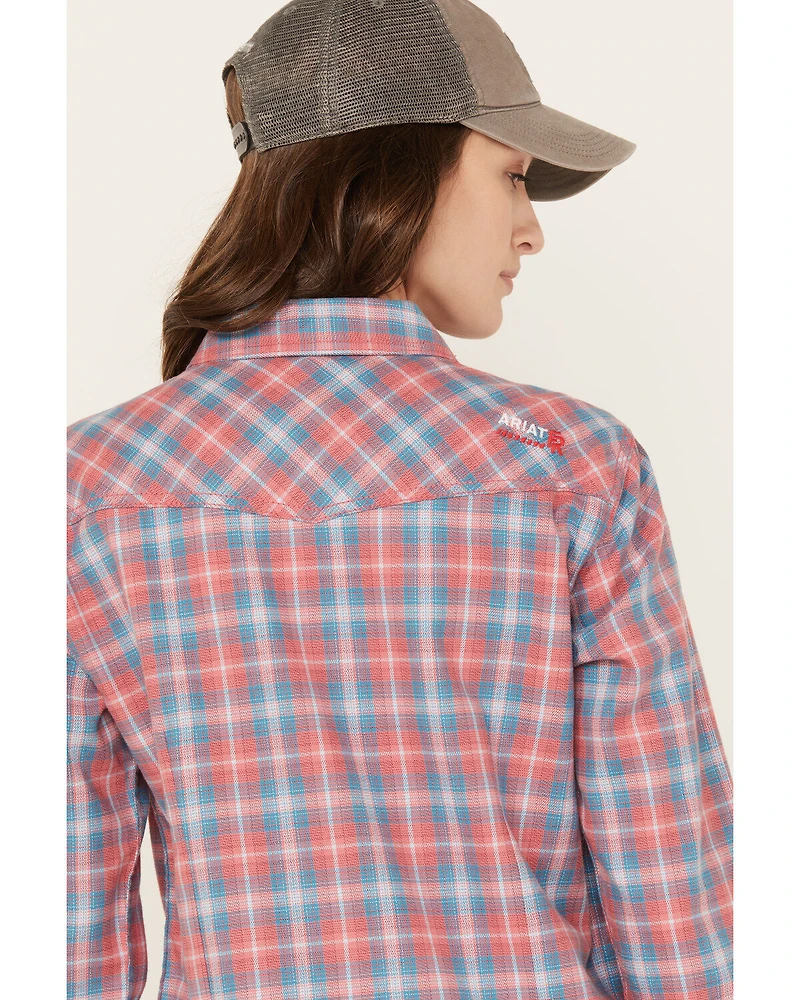 Ariat Women's FR Plaid Print Long Sleeve Button Down Work Shirt