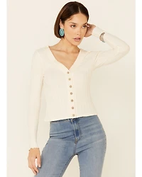Shyanne Women's Ribbed Button-Front Long Sleeve Henley Top