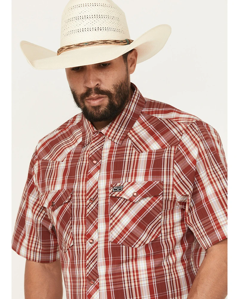 Kimes Ranch Men's Wabasa Plaid Print Short Sleeve Pearl Snap Performance Western Shirt
