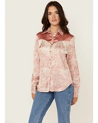 Scully Women's Paisley Print Fringe Long Sleeve Snap Western Shirt