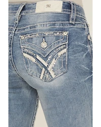 Miss Me Women's Medium Wash Mid Rise 34" Bootcut Stretch Denim Jeans