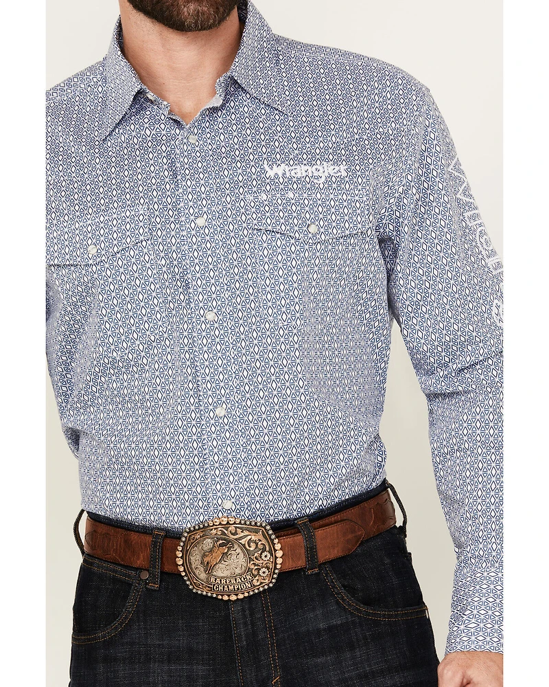 Wrangler Men's Geo Print Logo Long Sleeve Snap Western Shirt