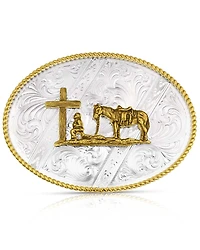 Montana Silversmiths Men's Engraved Christian Cowboy Belt Buckle