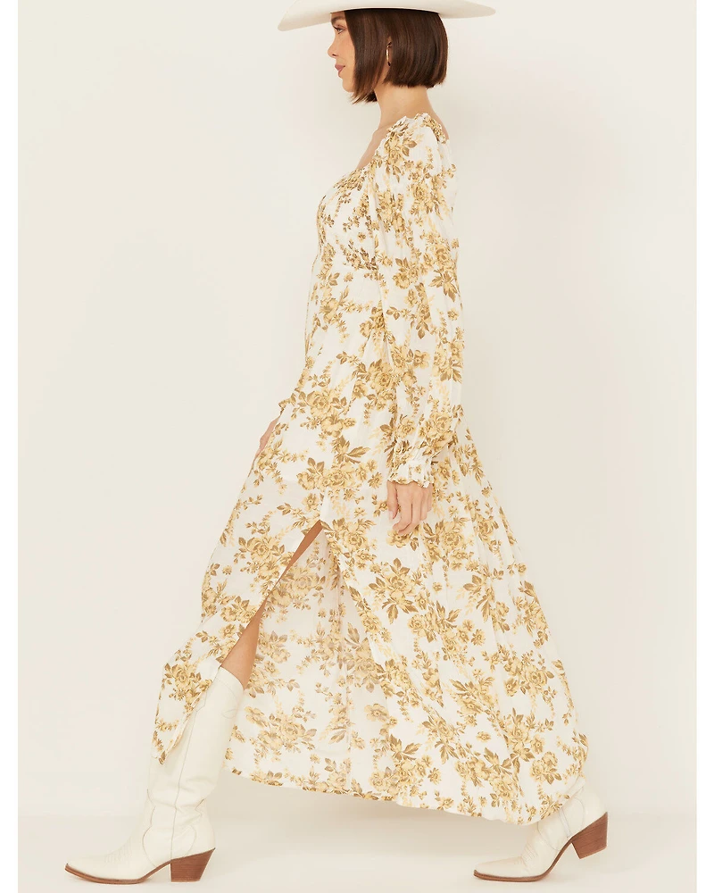 Free People Women's Jaymes Floral Print Long Sleeve Midi Dress