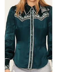 Shyanne Women's Embellished Velvet Long Sleeve Button-Down Western Shirt