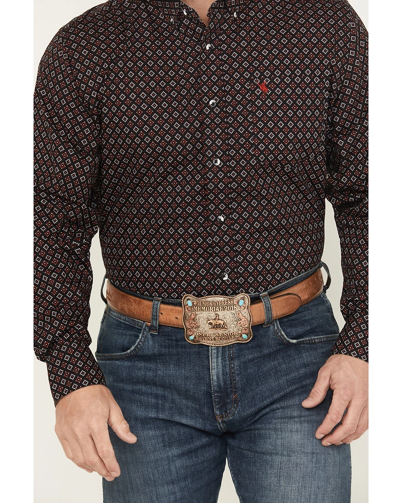 Rodeo Clothing Men's Geo Print Long Sleeve Button-Down Shirt