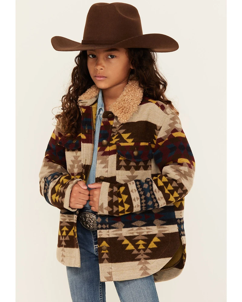 Shyanne Girls' Southwestern Print Sherpa Trim Shacket